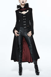 Black And Red Floral High Collar Embroidered Womens Gothic Coat